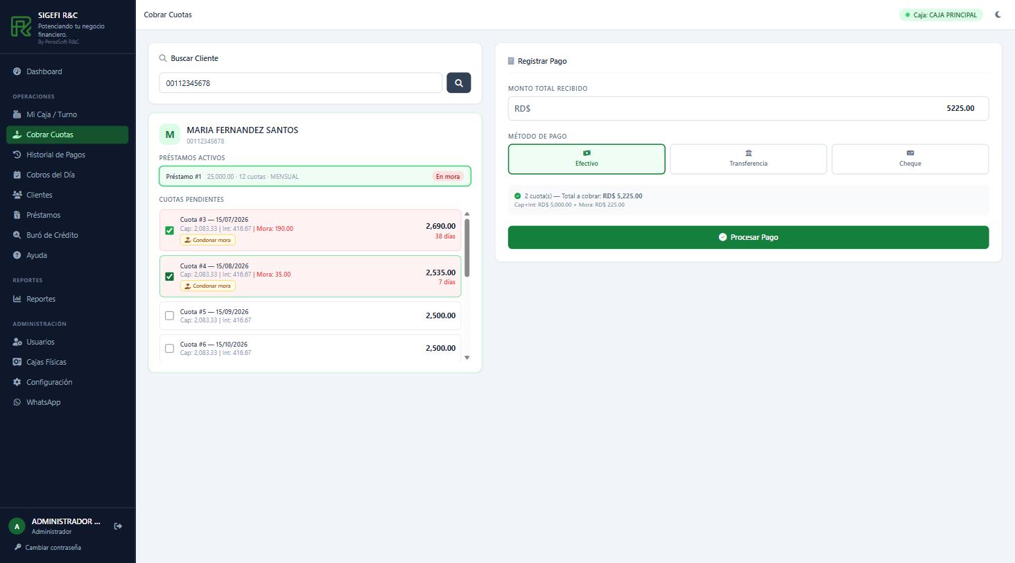 Cobro de cuotas con mora en SIGEFI R&C