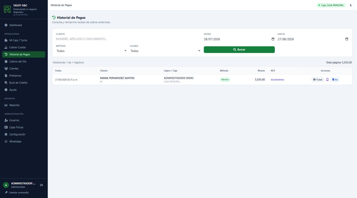 Historial de pagos con NCF en SIGEFI R&C